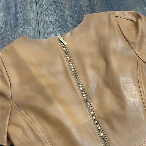 Calvin Klein Faux Leather Pencil Dress Women’s Size 10 Camel - Picture 6 of 7